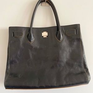 Vintage Furla handbag, tote, black& tan, clean interior, classic style